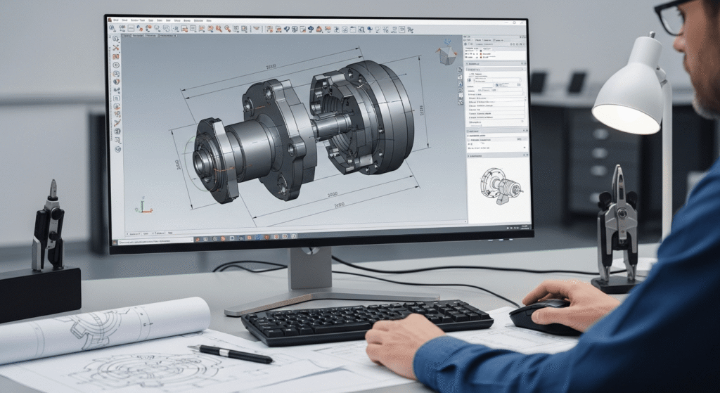Annotated example of prompt engineering for CAD modeling in Claude AI showing all 5 prompt elements