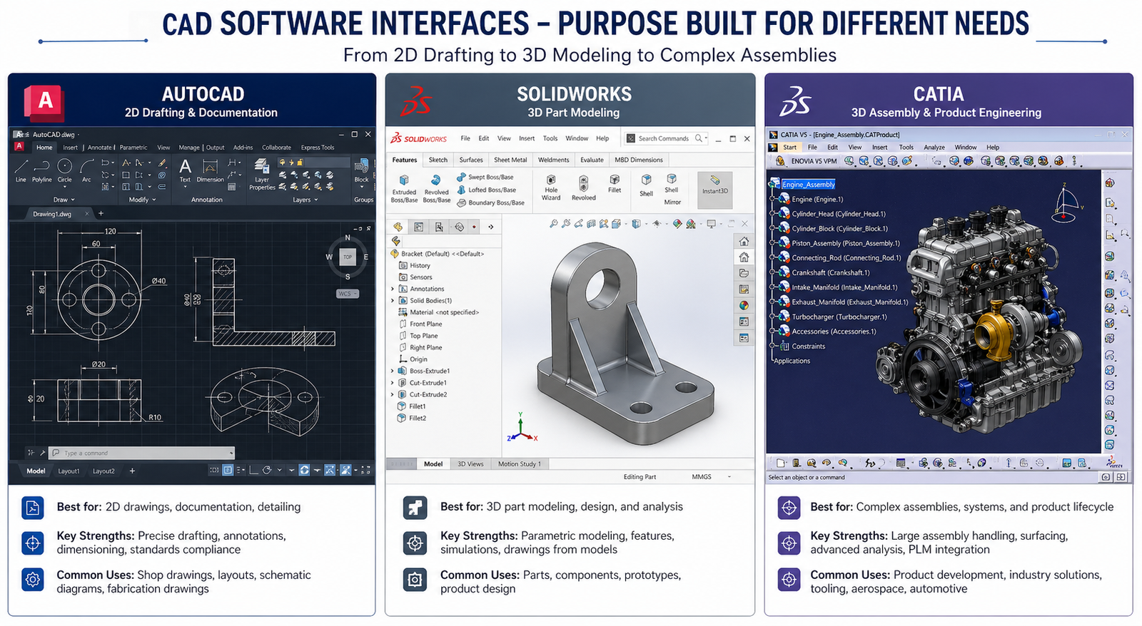 AutoCAD vs SolidWorks vs CATIA: which CAD software is right for