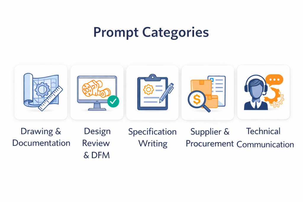 Claude engineering prompt categories | AI prompts CAD manufacturing | engineering AI use cases
