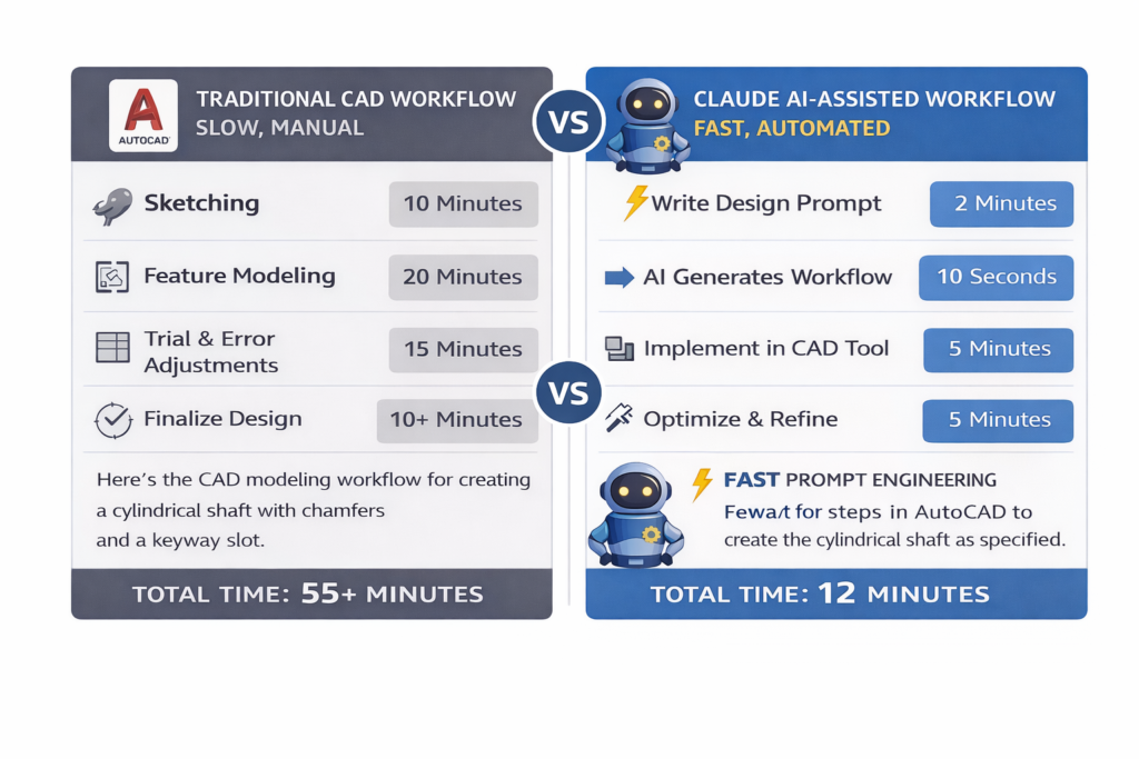Claude AI for mechanical CAD drafting before and after workflow comparison 2026