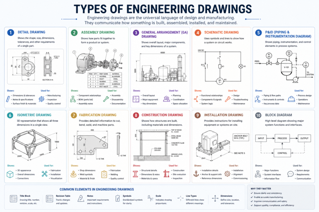 most common types of engineering drawings