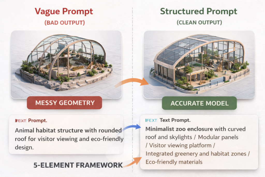 Text-to-CAD AI before and after, good vs bad AI prompts for product design output quality
