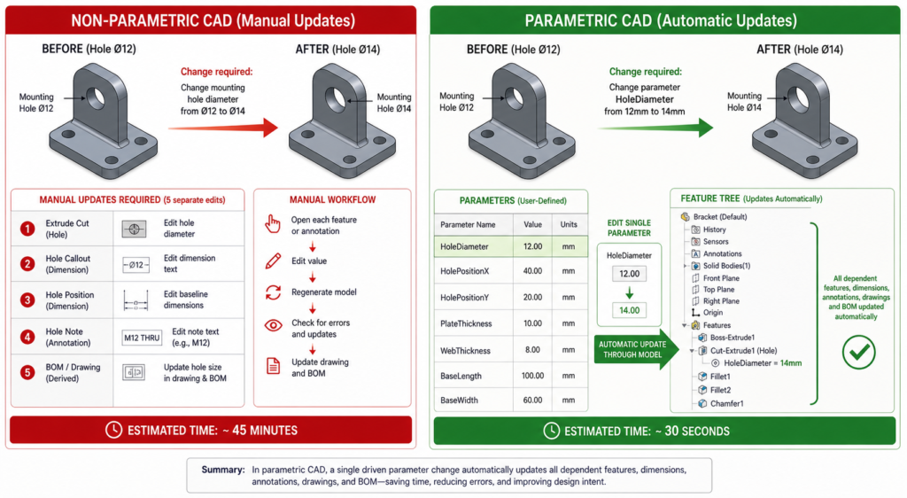 Design Change in Parametric vs Non-Parametric CAD