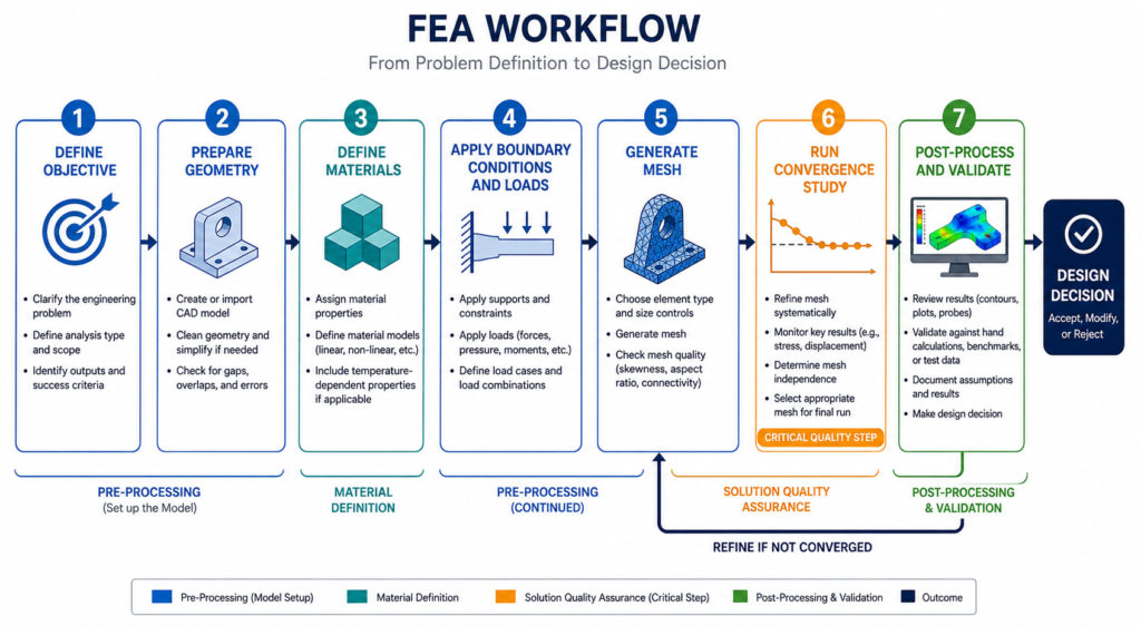 FEA Workflow Diagram Problem Definition Through to Design Decision