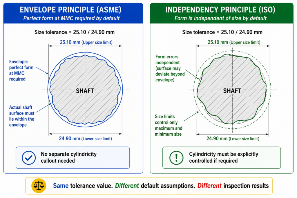 GD&T principles comparison Envelope Principle vs Independency Principle