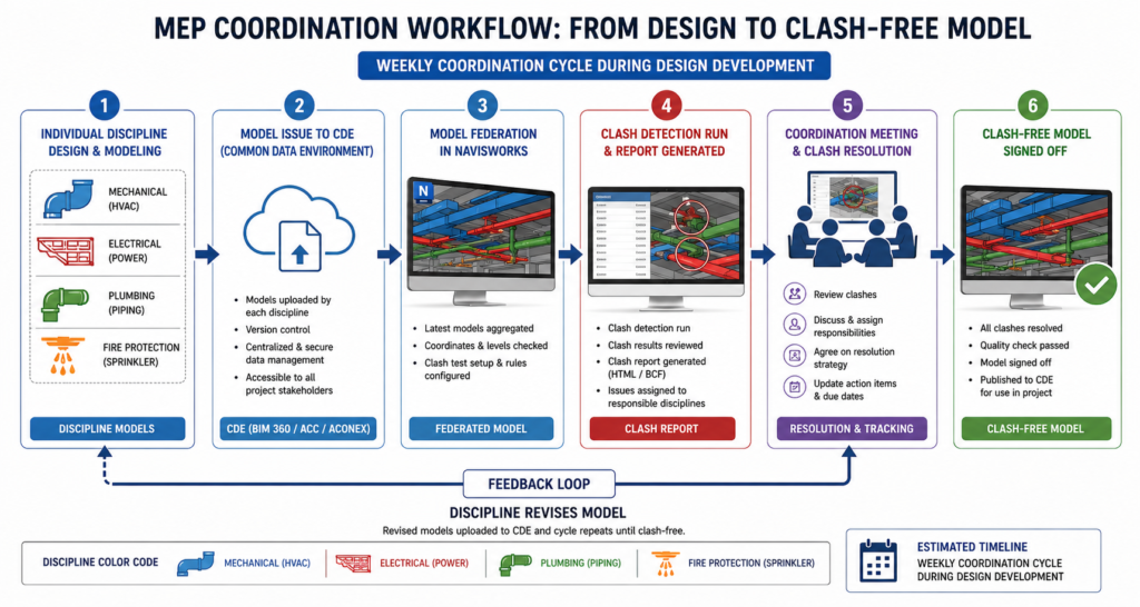 MEP Coordination Workflow Diagram: From Design to Clash-Free Model