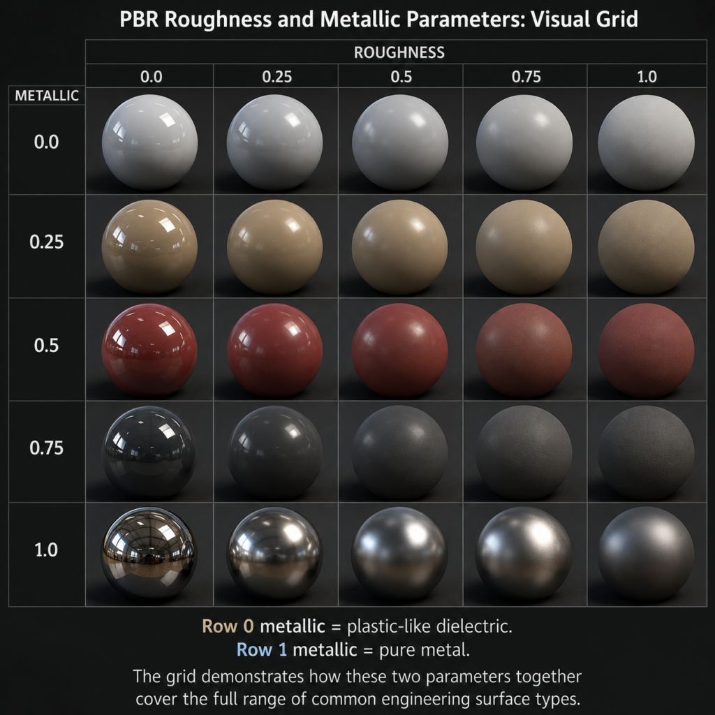 PBR material roughness and metallic chart
