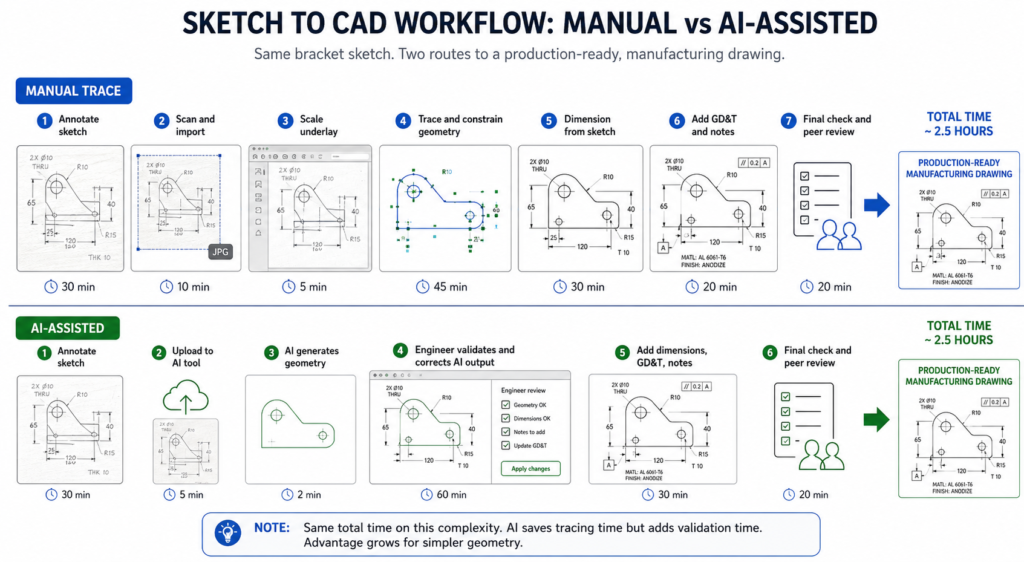 Sketch to CAD Workflow: Manual vs AI-Assisted Side-by-Side Timeline