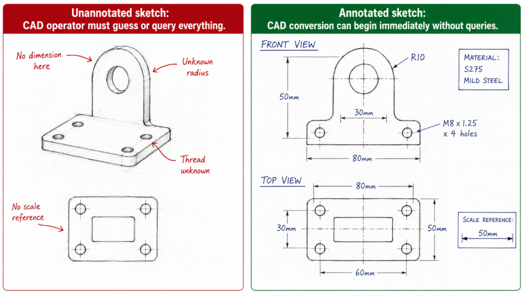 Sketch to Cad Annotated vs Unannotated sketch