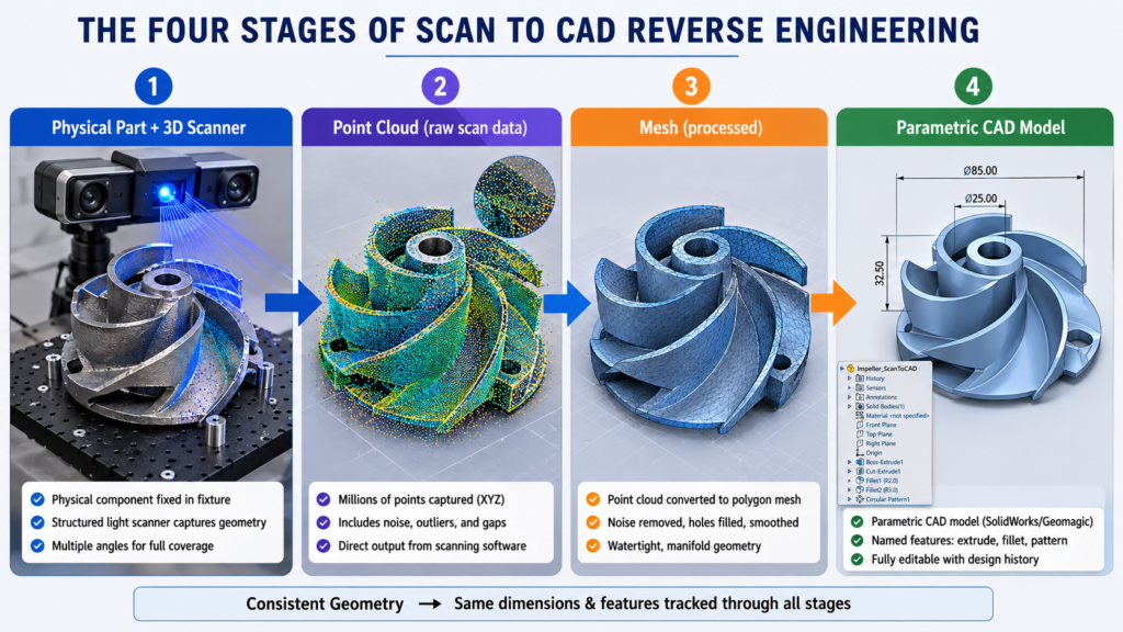 The Four Stages of Scan to CAD Reverse Engineering