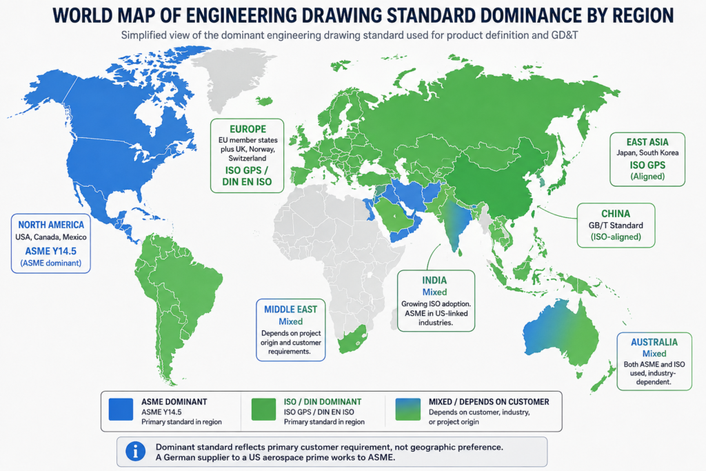 World Map of Engineering Drawing Standard Dominance by Region