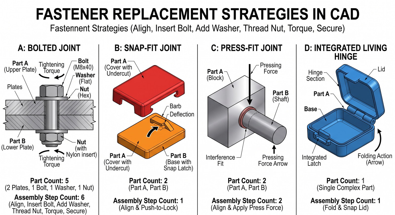 Fastener replacement strategies in cad